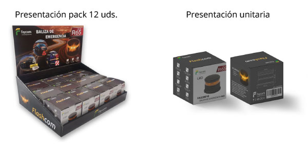 Presentación pack 12 uds y presentación unitaria Flashcom FA520010