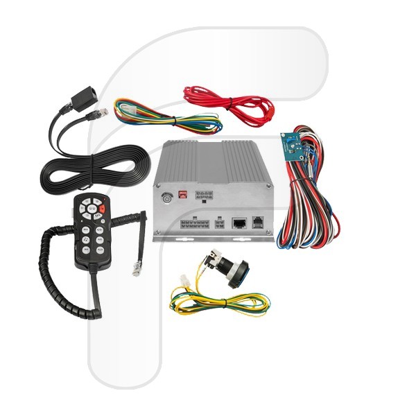 24V SIREN AMPLIFIER WITH MICROPHONE AND CONTROL REMOTE